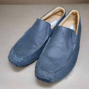 OluKai Shoes Mens 11M Black Leather Akepa Moc Slip On Loafers Casual